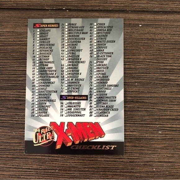 X-men ’94 Fleer Ultra trading card: Checklist - Picture 2 of 2